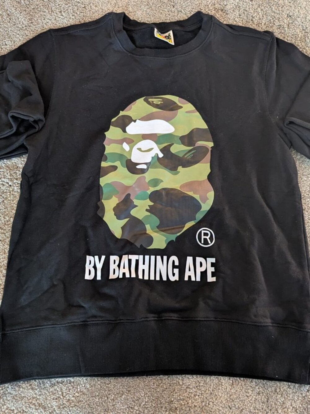 BAPE A Bathing Ape 1st Camo Ape Head Long Sleeve Tee Black/Green Size M Japan
